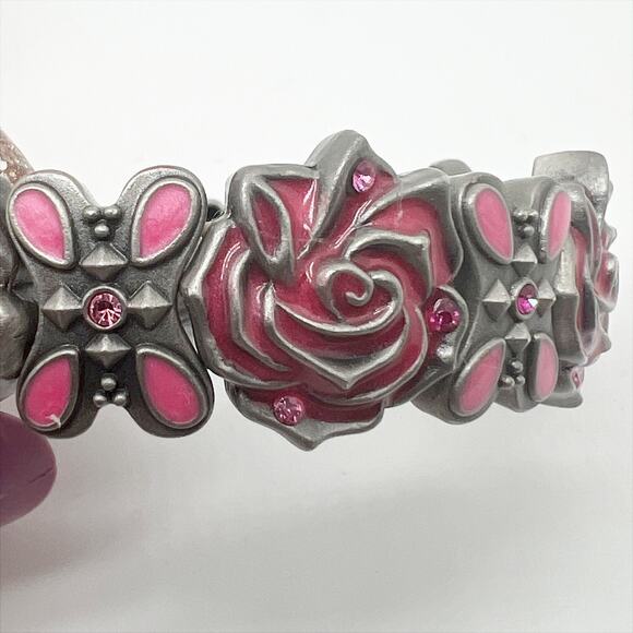 New Mary Kay Set of 2 Pink Rose Enamel Elastic Stretch Cuff Bracelets - Picture 3 of 4
